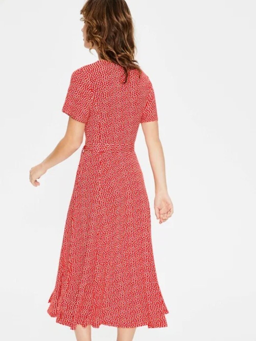BODEN Cassia Jersey Wrap Midi Dress Red/ White Polka Dot Size 10P - Picture 3 of 8